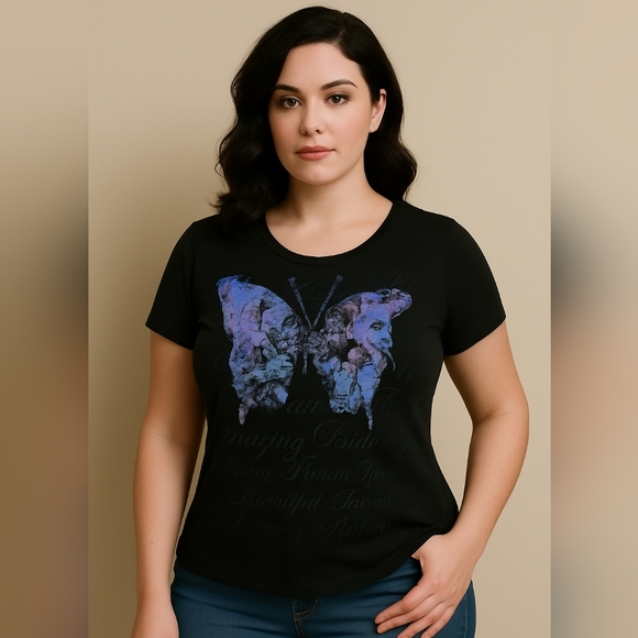 🦋 Hanes Live Love Color Graphic Tee Size Small Floral Butterfly Print Moody Y2k - Picture 7 of 8